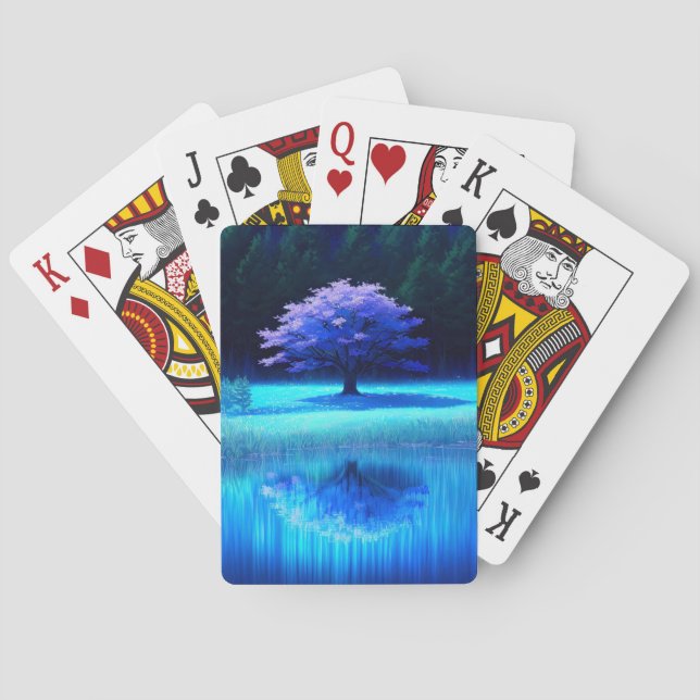 Illuminated Riverbank and the Mysterious Tree Poker Cards (Back)