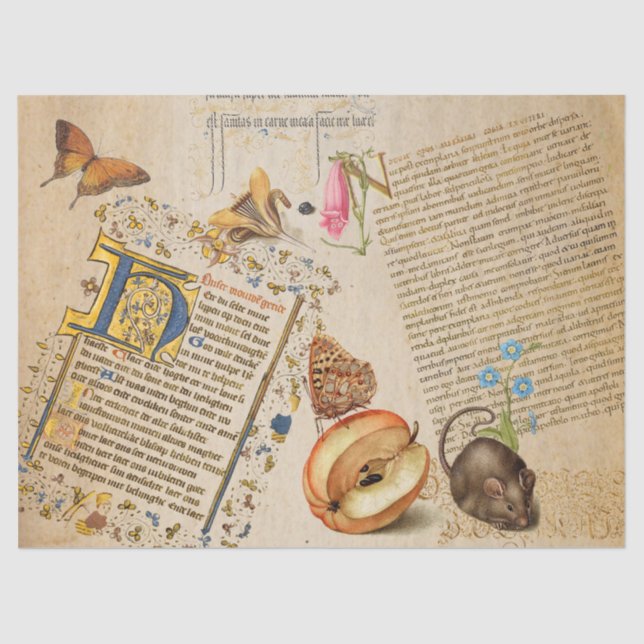 Illuminated Script Flower Butterfly Mouse Tissue Paper (Front)