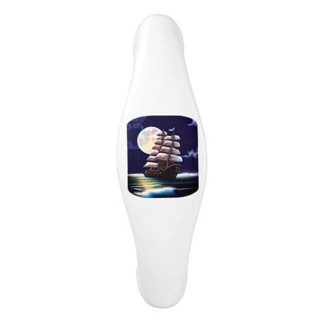 Illuminated Ship on the Ocean under the Moon Ceramic Cabinet Pull (Front)
