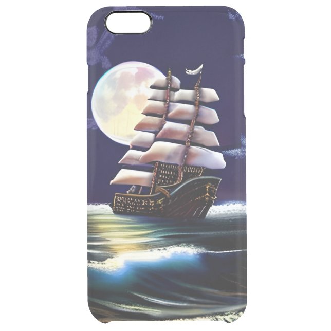 Illuminated Ship on the Ocean under the Moon Uncommon iPhone Case (Back)