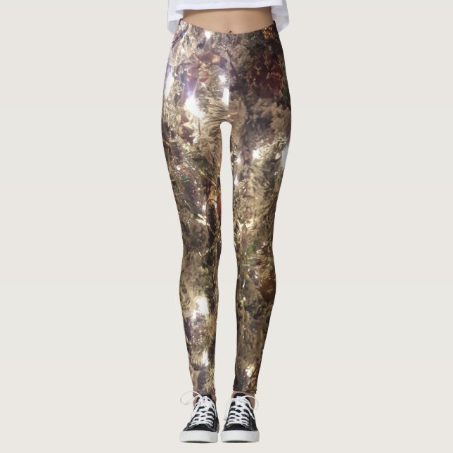 Illuminated silver Christmas tree leggings (Front)
