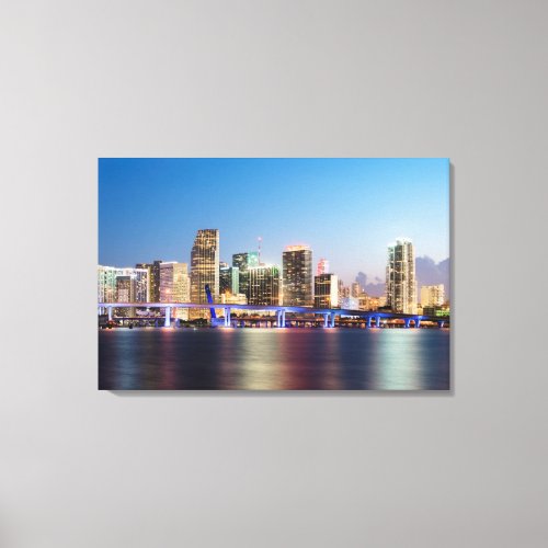 Illuminated skyline of downtown Miami at dusk Canvas Print