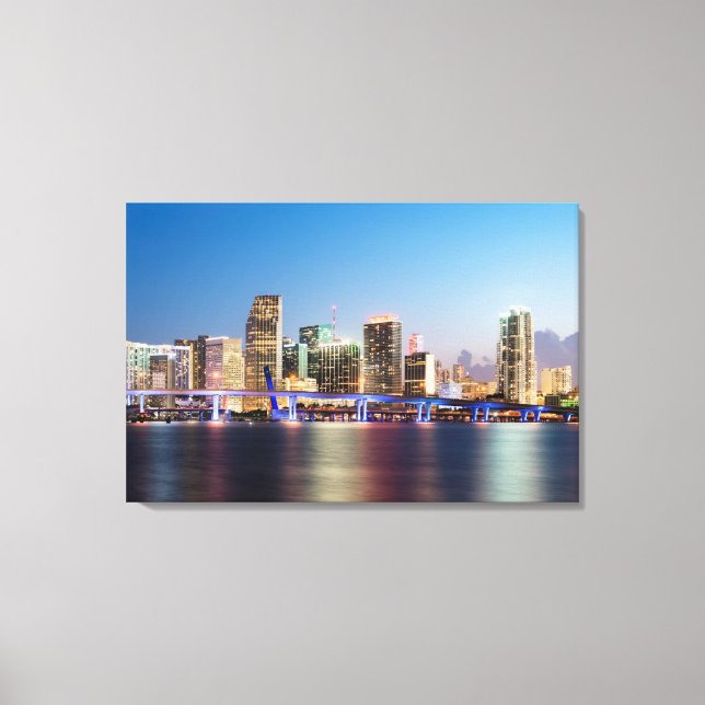 Illuminated skyline of downtown Miami at dusk Canvas Print (Front)