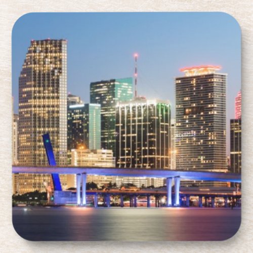 Illuminated skyline of downtown Miami at dusk Coaster