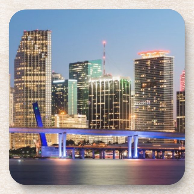 Illuminated skyline of downtown Miami at dusk Coaster (Front)