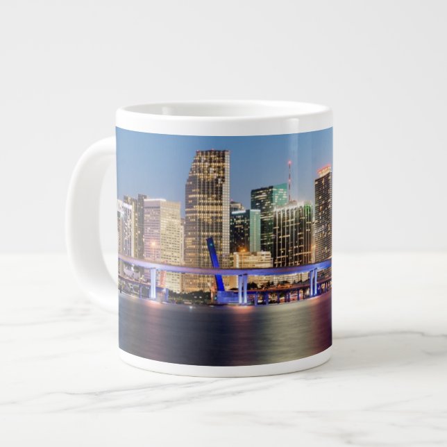Illuminated skyline of downtown Miami at dusk Giant Coffee Mug (Front Left)