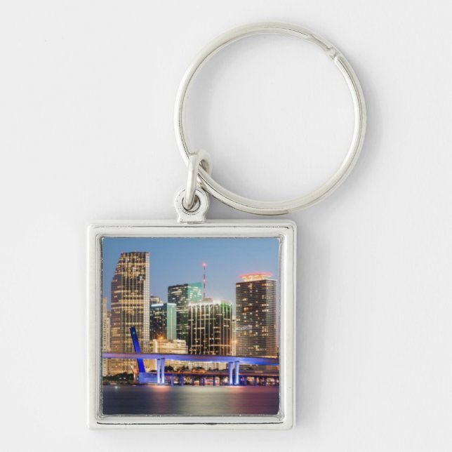 Illuminated skyline of downtown Miami at dusk Keychain (Front)