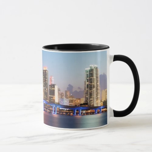 Illuminated skyline of downtown Miami at dusk Mug