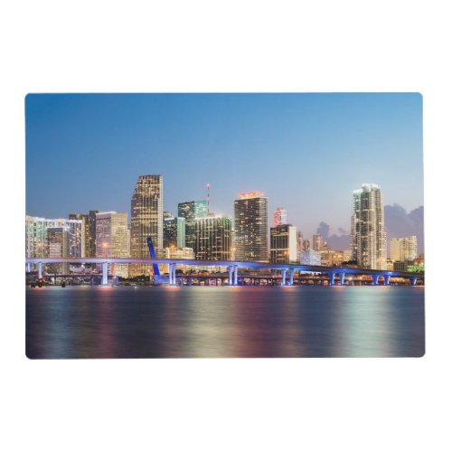 Illuminated skyline of downtown Miami at dusk Placemat