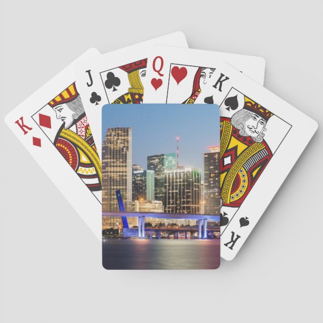Illuminated skyline of downtown Miami at dusk Poker Cards (Back)