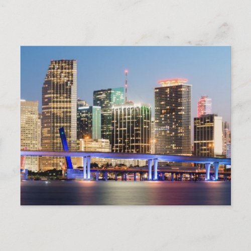 Illuminated skyline of downtown Miami at dusk Postcard