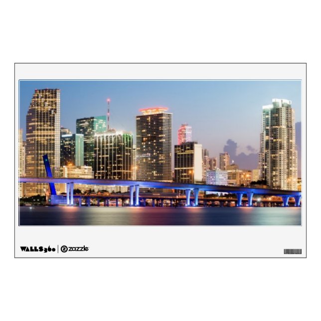 Illuminated skyline of downtown Miami at dusk Wall Sticker (Front)