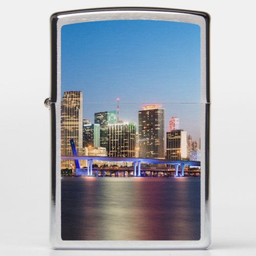 Illuminated skyline of downtown Miami at dusk Zippo Lighter