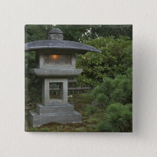 Illuminated stone lantern in Japanese Garden Button
