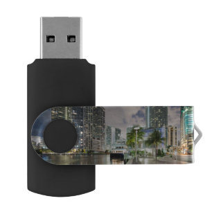Illuminated towers at the Miami River waterfront Flash Drive