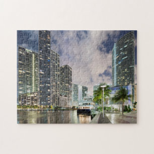 Illuminated towers at the Miami River waterfront Jigsaw Puzzle