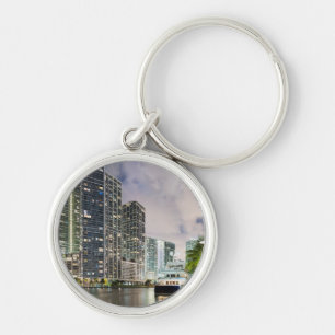 Illuminated towers at the Miami River waterfront Keychain