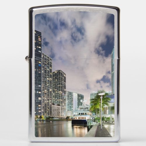 Illuminated towers at the Miami River waterfront Zippo Lighter