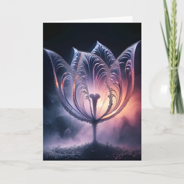 Illuminated Tulip With Raindrops for Birthday Card (Front)