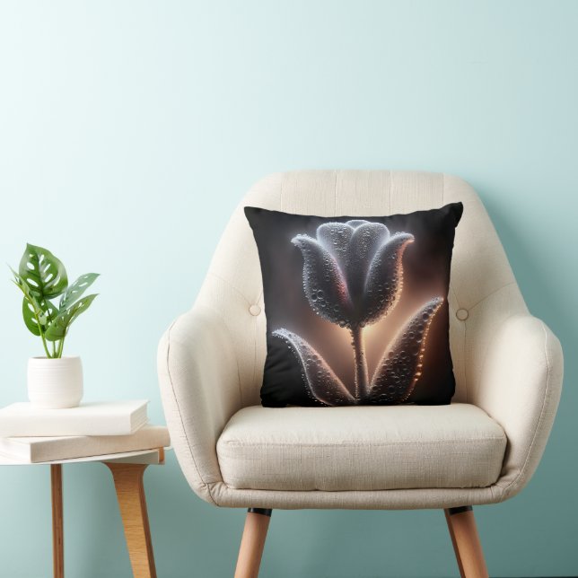 Illuminated Tulip With Raindrops Throw Pillow (Chair)