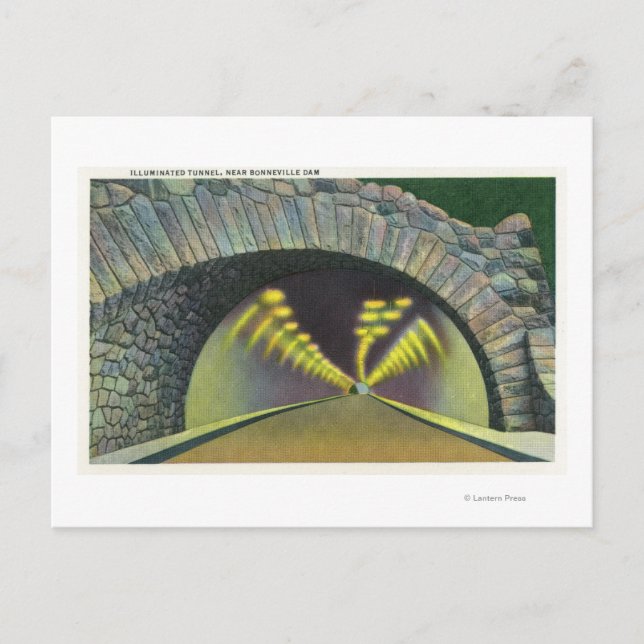 Illuminated Tunnel Scene near Bonneville Dam Postcard (Front)