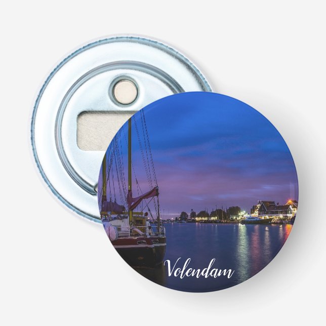 Illuminated Volendam harbor at night Bottle Opener (Front)
