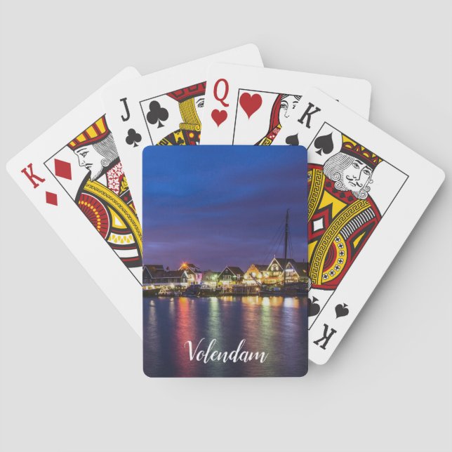 Illuminated Volendam harbor at night Poker Cards (Back)