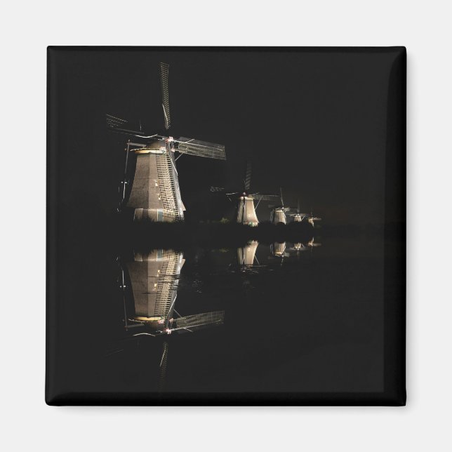 Illuminated windmills at night magnet (Front)