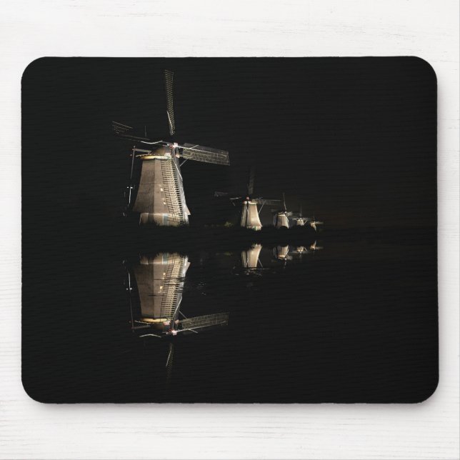 Illuminated windmills at night mousepad (Front)