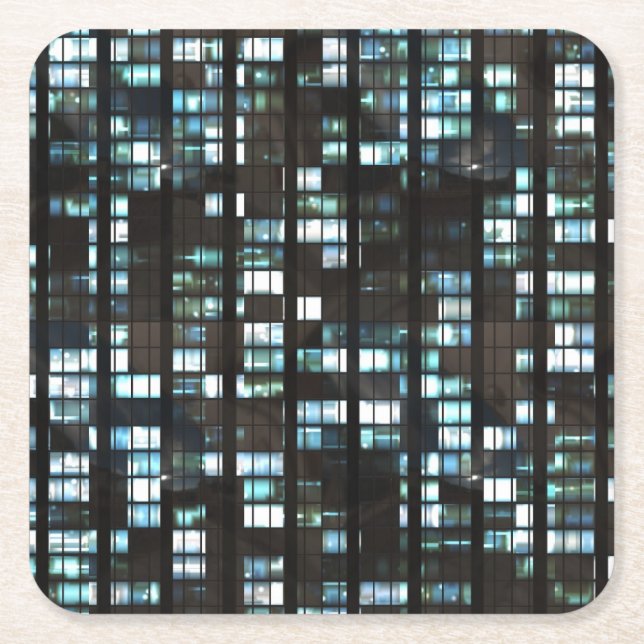Illuminated windows pattern square paper coaster (Front)