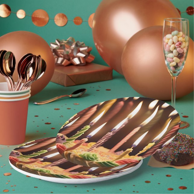 illuminated Wishes: Glowing Candles Bday Cake Paper Plates (Multi)