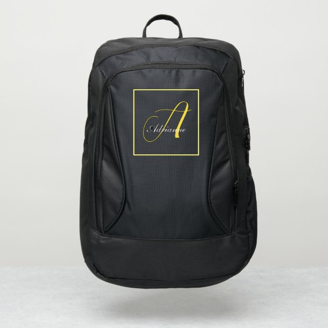 Illuminated Yellow Monogram Port Authority® Backpack (Front)