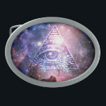 Illuminati nebula oval belt buckle<br><div class="desc">Hello and welcome,  this  design was realized by myself. 
This design shows an eye of providence in a space scenery,  in the middle of a nebula.

#illuminati #funnygift #nebula #space #eyesofprovidence #uniquegift #universe, </div>