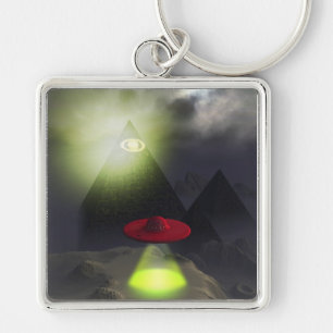 Illuminati Pyramid and UFO Keychain
