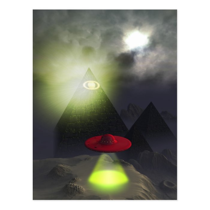 Illuminati Pyramid and UFO Postcard