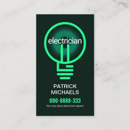 illuminating Green Electrician Bulb Filament Business Card