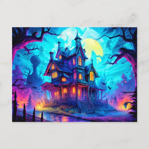 Illuminating Haunted House Postcard