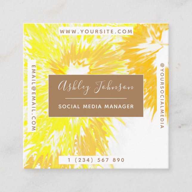 Illuminating Modern Tie Dye Colorful Vibrant Square Business Card (Front)
