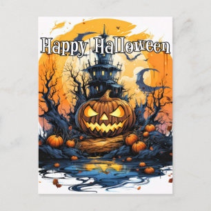 Illuminating Nefarious Happy Halloween Pumpkin Postcard