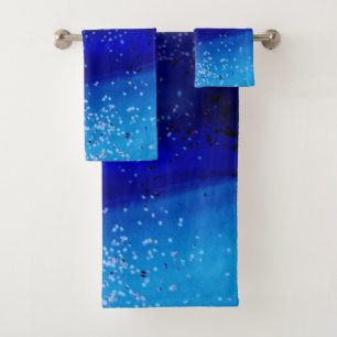 Illuminating Sparkly Blue Confetti Glitter Bath Towel Set