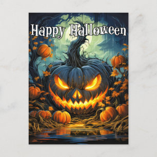 Illuminating Spooky Pumpkin   Happy Halloween Postcard