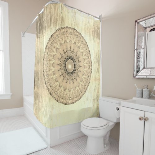 illuminating tan mandala shower curtain