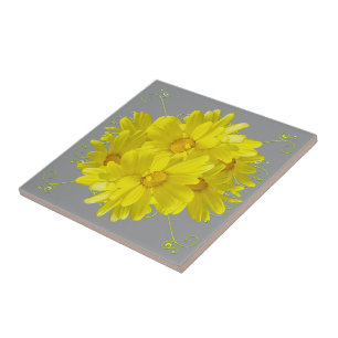 Illuminating Yellow Daisy Blossoms Ceramic Tile