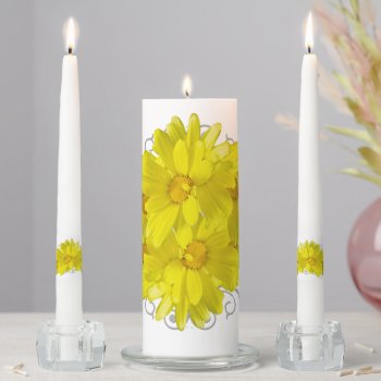 Illuminating Yellow Daisy Flowers Unity Candle Set by anuradesignstudio at Zazzle