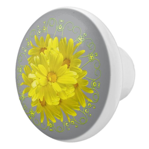 Illuminating Yellow Daisy Sunshine Ceramic Knob