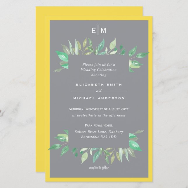 Illuminating Yellow Gray Budget Wedding Invite A9 (Front/Back)