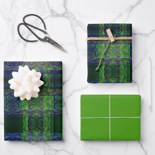 Illumination  Blue/Green Design Wrapping Paper Sheets (Front)