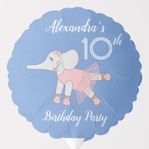 illusima Ballerina Elephant Blue 10th Birthday Balloon