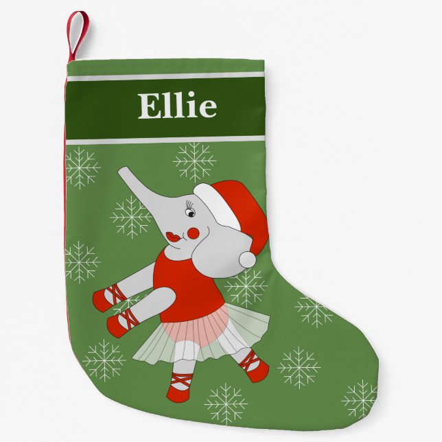 illusima Ballerina Elephant Christmas Snowflakes Small Christmas Stocking (Front)