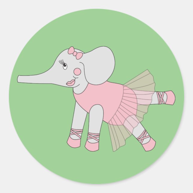 illusima Ballerina Elephant Green Classic Round Sticker (Front)